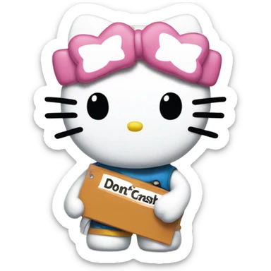 Hello kitty with a sign that says “don’t crash out” sticker