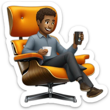 A person drinking coffee while sitting on an eames lounge chair  sticker
