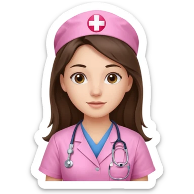 pretty brunette nurse with long hair in pink scrubs sticker