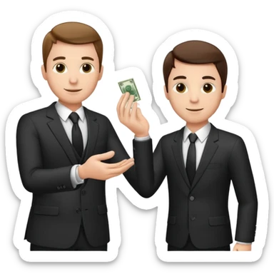 The businessman extends his hand to the side and give money to other businessman sticker