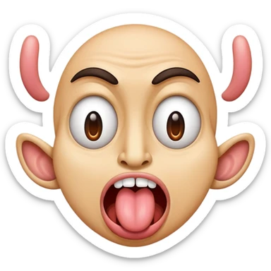cartoon face with both eyes replaced by middle fingers and a wild, exaggerated tongue sticker