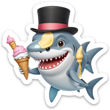 Shark with a top hat and a mustache eating ice cream  sticker