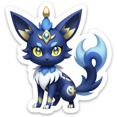 Shiny mExotic Badass Colorfulj Ethereal Royal Mysterious Gothic Meowstic-Zorua-Noibat-Pokémon-Fakémon-hybrid-creature (full body) with pattern-markings with golden eyes sticker