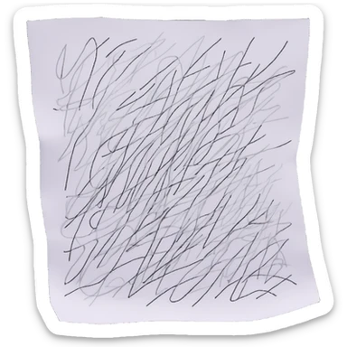 A piece of paper covered in chaotic, random black scribbles. The lines are so dense that most of the paper looks almost black from over-scribbling. Drawn with a pen or pencil sticker