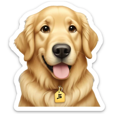 golden retriever with name tag saying Gus sticker