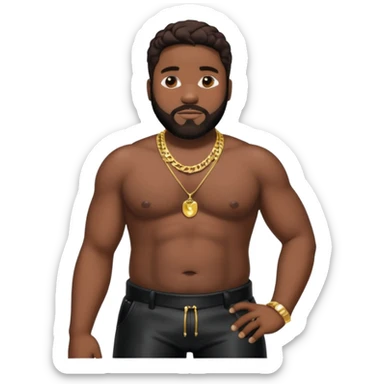 Gerald Levert with dark brown hair, latex black baggy pants, shirtless with necklace sticker