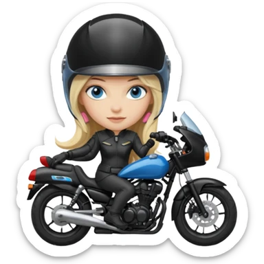 moça cabelo comprido loira de olho azul de capacete em uma moto honda preta  sticker