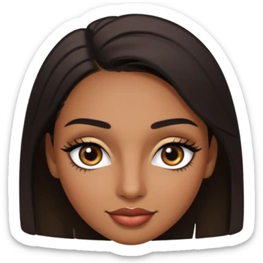 Dark olive skin, center rised eyebrows, very light smile so that lips are very close to liner and horizontal, some how liner eyes sticker