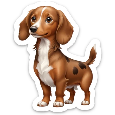 Spotted brown and white longhaired dachshund standing up on two legs sticker