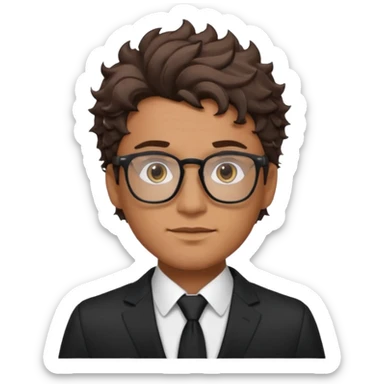 Could you draw me a man with wavy hair, low fade style, glasses, brown eyes, sharp facial features, and a masculine look? sticker