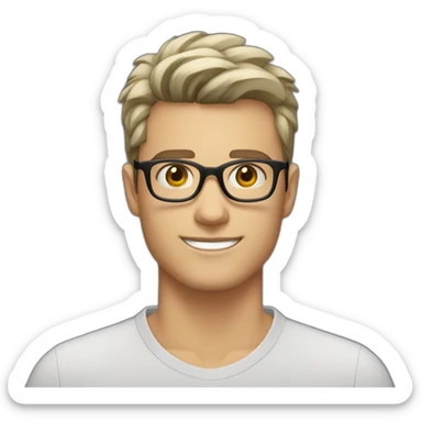 22 years old Caucasian male wearing black polo and silver glasses with black quiff haircut and stubble beard sticker