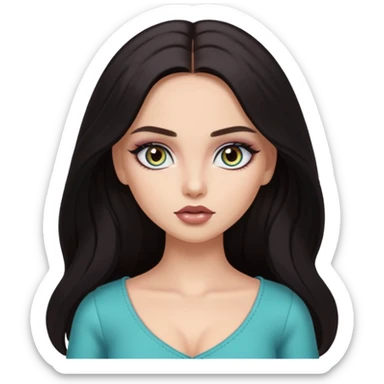 dark long hair, pretty heterochromia eyes, pretty makeup, pretty bratz baddie sticker