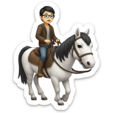 asian boy in specs riding a horse sticker