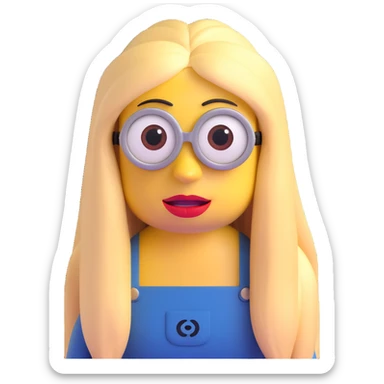 minion with long blonde hair and red lipstick sticker