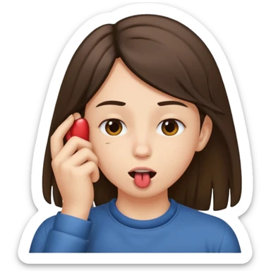 Tuck hair behind ear while biting lip emoji sticker