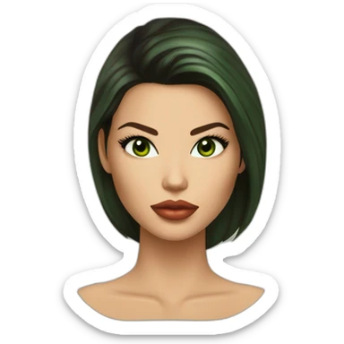 Mujer, ojos avellanados color verdes, labios finos, el color de ojos de adriana lima, cabello castaño oscuro y liso, nariz respingada, mentón prominente sticker