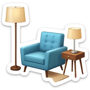isometric corner of hotel room with floor lamp and modern armchair sticker