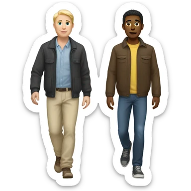 white skin man walking with his friend  sticker