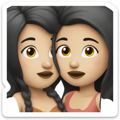 Lesbian women kiss. They have long black hair and white skin color. sticker