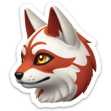 Red and white katsune head frowning sticker