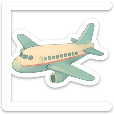 passenger plane, ghibli icon style, soft colors, whimsical atmosphere sticker