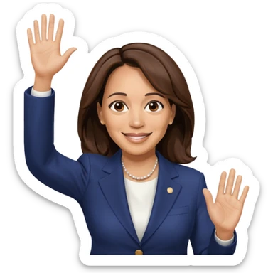 Kamala Harris waving gently with one hand, subtle smile sticker