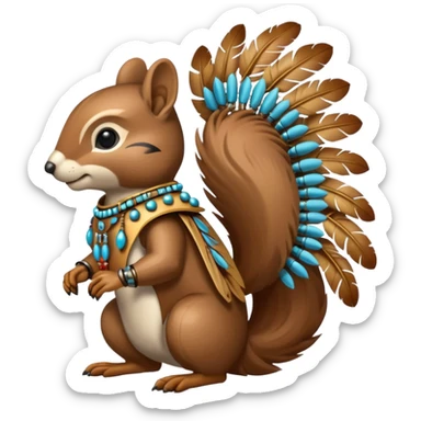 Full Robotic squirrel wearing native American regalia with feathers and beads sticker