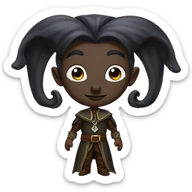  A black male high elf that is a witch fortune teller that has large, pointed ears with long black curly hair past his back sticker