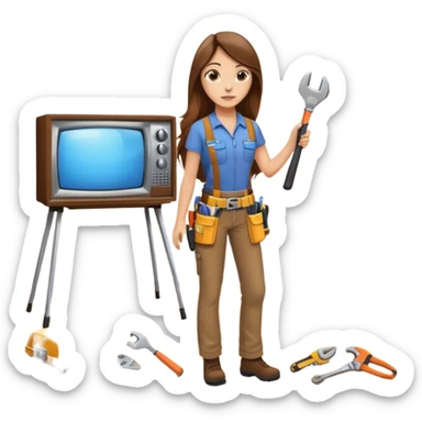 beautiful girl with long brown hair constructing new lounge room area with tv and couch sticker