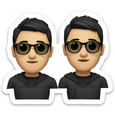 programmer, student, asian, black hair, black eyes, male, round face, black sunglasses, black hoodie, part hairstyle sticker