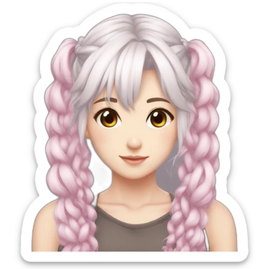 white hair girl pink strands pigtails anime sticker