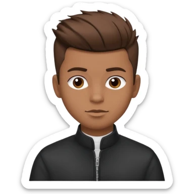 create a fringe haircut boy with a brown hair with hair little up more looking like quiff hairstyle but its going straight not on sides sticker