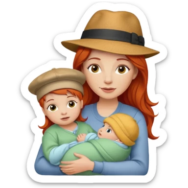 red haired Mother with Hats with her baby sticker