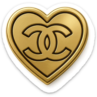 Chanel heart in metallic gold style with a black outline, modern and graphic sticker