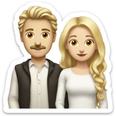 Blonde girl with brown haired white boy with mustache sticker