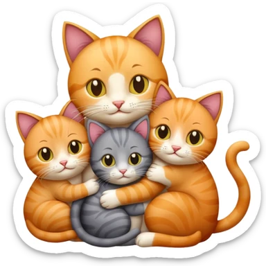 mama cat hugging her three kittens sticker