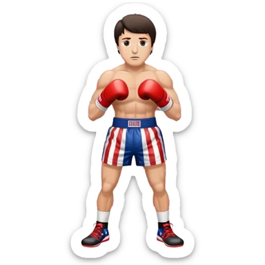 Rocky Balboa boxer in fighting stance with boxing gloves and American flag shorts sticker