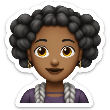 Mujer negra cabello largo con peinado de muchas trenzas y maquillaje sticker