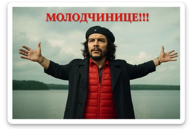 Сгенерируй мне в такой же позе и в такой же одежде Че Гевара (как на 2 фото) sticker
