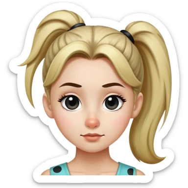 A side photo of a girl with a ponytail and a big black dot on her cheek with a pointy nose sticker