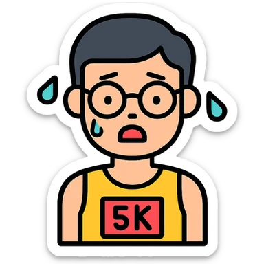 A sweaty bespectacled boy who has just finished a 5K run sticker