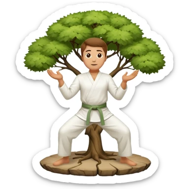 pratiquant de qi gong en position de l'arbre, en tenue noire ou blanche sticker