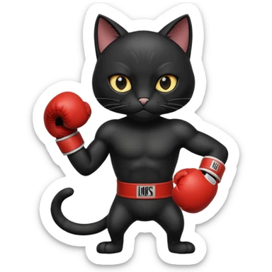 Black Cat with boxing gloves sticker