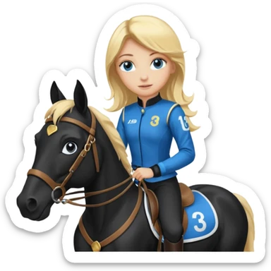 girl racing riding horse wearing racing cloth black with number sticker