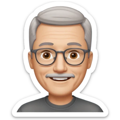 54 year old man, short shaved grey hair, goatee, glasses sticker