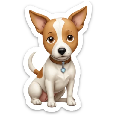 a full body facing front on of a buff white beagle cross jack russell terrier looking dog the size of a kelpie with light brown long ears resting on its face and a light brown patch above one eye and a large snout. the rest of the dog is completely white.  sticker