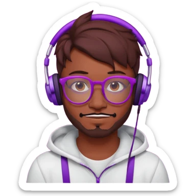 It’s a relaxed selfie of you wearing a glowing gaming headset, glasses, and piercings, lit by red and purple room lights, with a soft, tired-smirk expression brown hair with devil horns and facial hair

 sticker