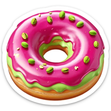 donut with green & pink swirled frosting & pistachio pieces sticker