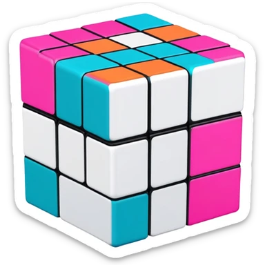 A 3x3 Rubik's Cube partially solved, with 90s American colors like teal, hot pink, neon orange, and electric blue, minimalist design sticker