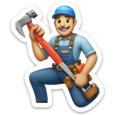 A plumber holding a sawzall sticker